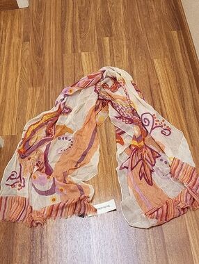 Loro Piana Orange, Purple & Cream Floral-Print Lightweight Wrap